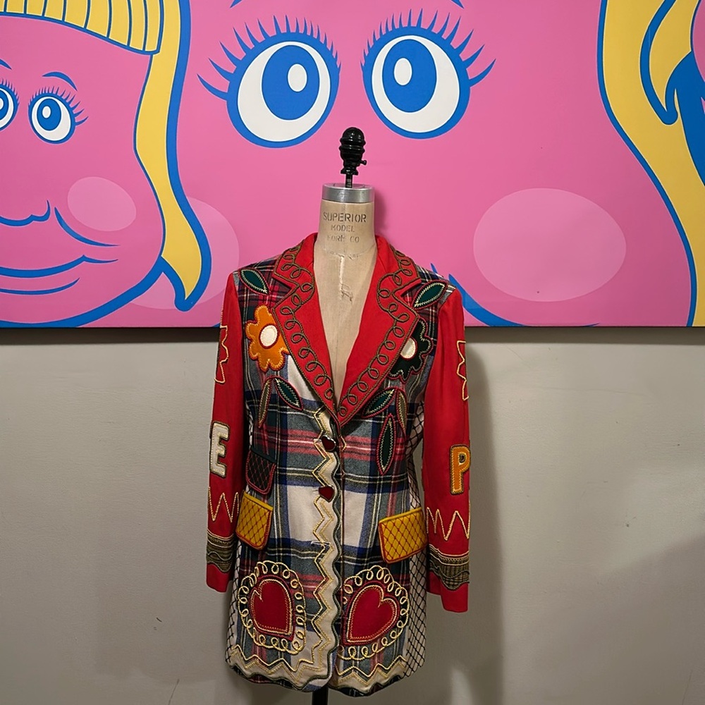 Moschino Couture Plaid Patchwork Wool Blazer Jack… - image 1